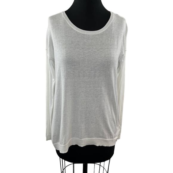 Minnie Rose White XS Top Round Neck Restore Asymmetrical Long Sleeve Pullover - Picture 1 of 10
